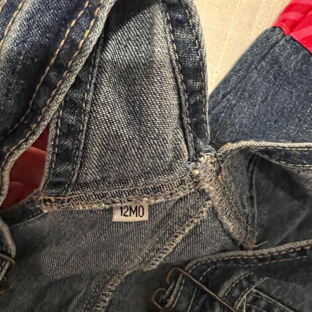 Adorable 12mo Hand Embellished Santa Jean Overalls - Picture 6 of 6